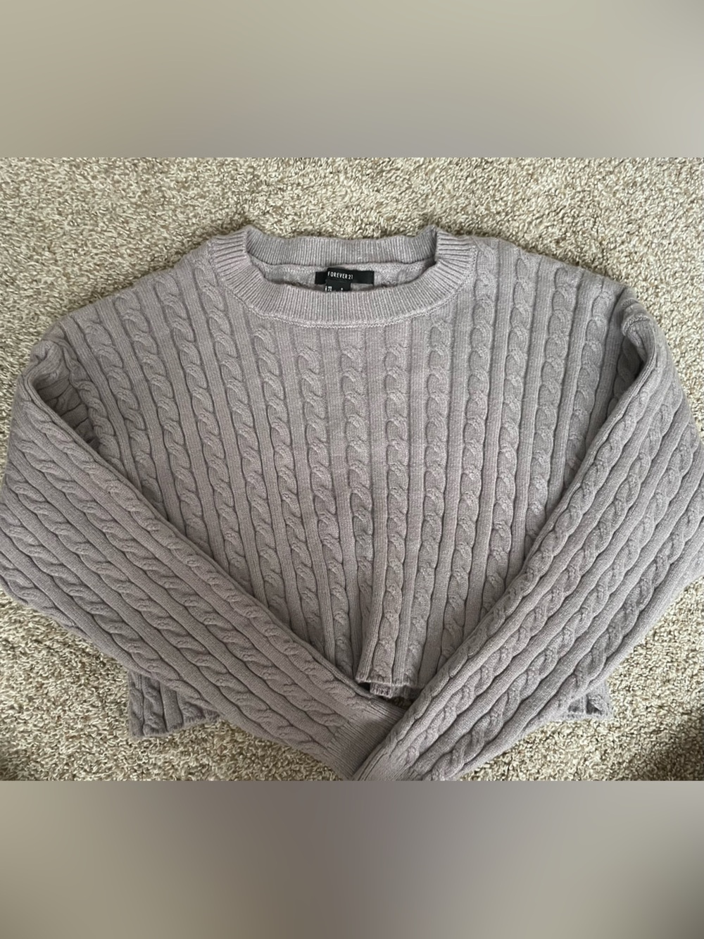 Forever 21 Cropped Gray Cable-Knit Sweater Top